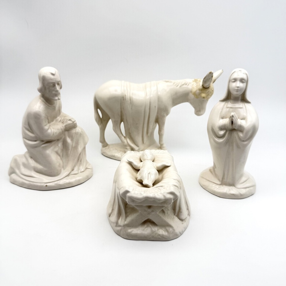 Vintage Holland Mold White Ceramic Nativity Set 4 Piece Mary Joseph Baby Jesus